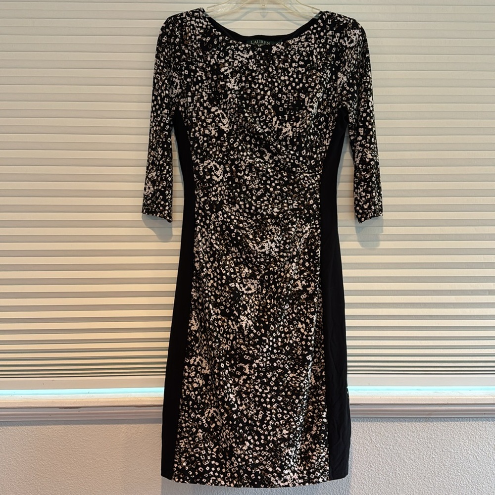 Ralph Lauren Black and Cream Patterned Stretchy Dress